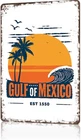 Vintage Metal Wall Sign Gulf Of Mexico Sunset Tin Decor 8 X 12 Inch