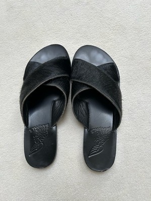 Ancient Greek Sandalen Gr. 36 Schwarz Fell Gepflegt