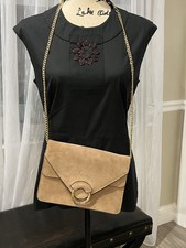Banana Republic Tan Suede Crossbody Bag Gold Chain Strap Envelope Style