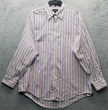 Lands' End Dress Shirt Mens 17 Multi Striped Long Sleeve Collared Button Down