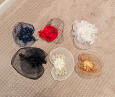 Women s Lot 6 Mesh Flower Fascinator Headpieces w/ Clips Feather Bow One Size