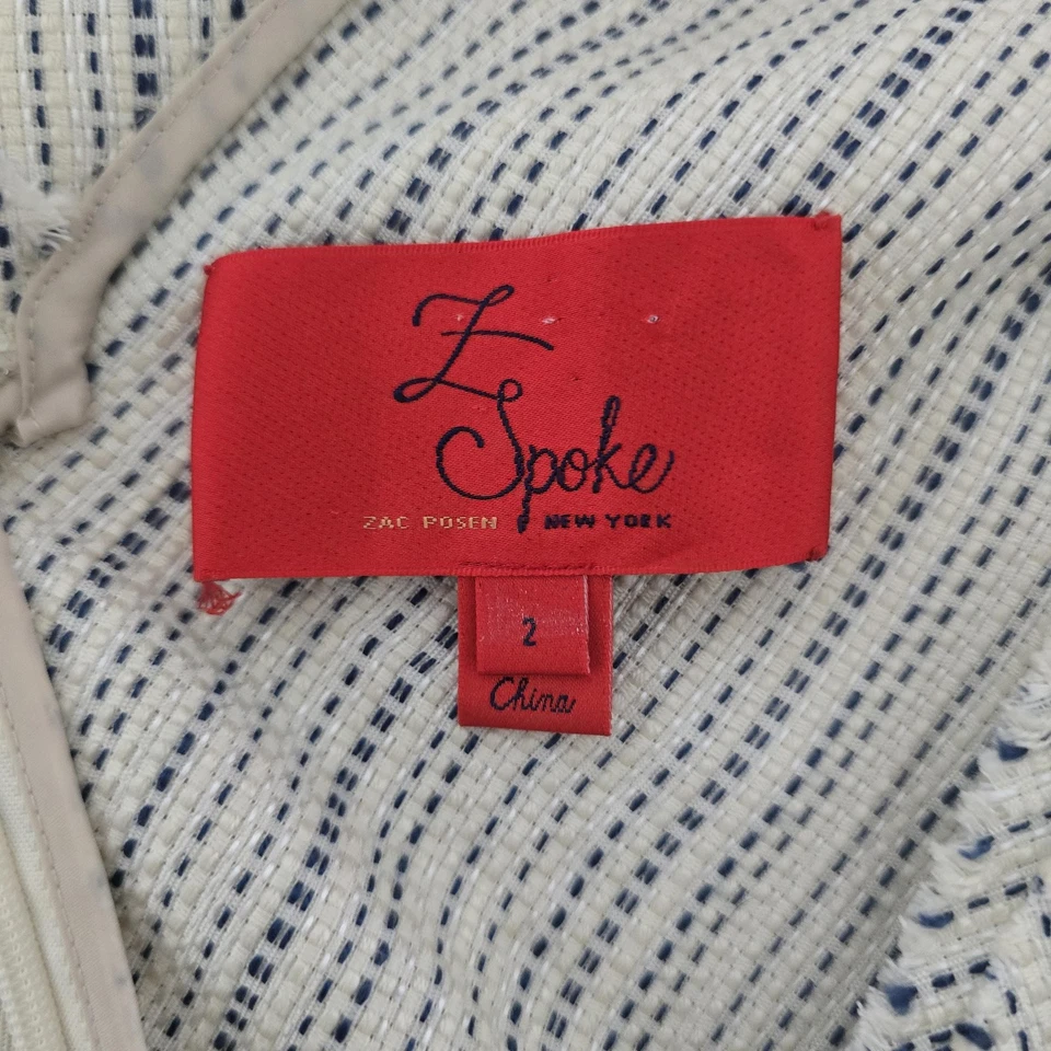 Vestido Z Spoke Zac Posen para mujer talla 2 blanco azul calce acampanado sin mangas cuello en V Foto 3 de 4