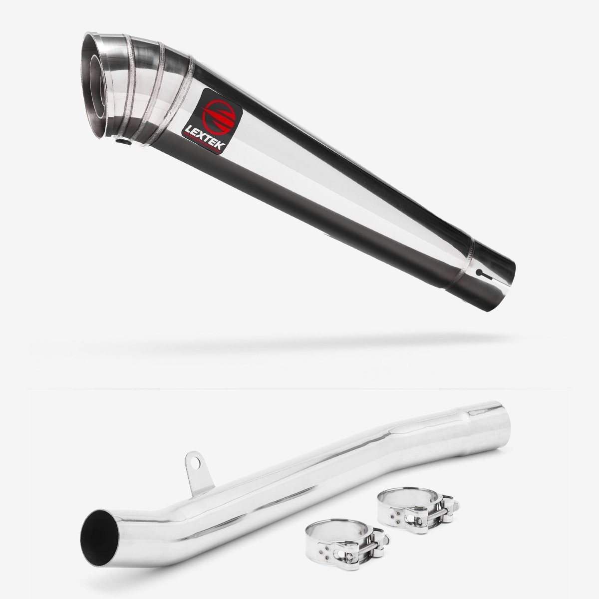 Lextek Stainless Steel MP4 Polished 300mm Exhaust with Link Pipe Silencer Rear
