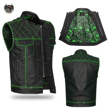SOA Men's Leather Vest Anarchy Motorcycle Biker Club Concealed Carry Outlaws