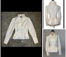 Womens Victorian Corset Blouse Top Peplum Steampunk Cosplay Grunge Cottagecore S