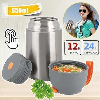 Edelstahl Essen Thermobehälter 650ml Doppelschicht Isolierbehälter mit Löffel DE