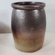 19th Century Antique Glazed Brown Stoneware Crock w/Fingerprints PRIMITIVE STYLE