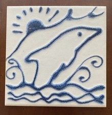 Vintage Handpainted Art Tile Trivet Dolphin Made In USA 6x6โ Beach Aquatic