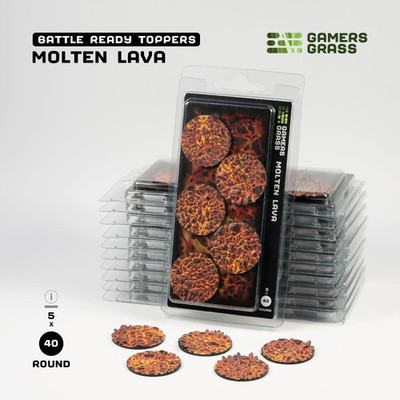 GSG-GGT-MLR40 Gamers Grass Battle Ready Bases - Molten Lava - Round 40mm (x5)