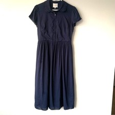 Reformation Ula Lace Trim Collar Short Sleeve Midi Maxi Shirt Dress Navy Blue