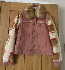 Desigual Denim Style Jacket Faux Fur Sleeves/Collar ~ Removable Gilet ~ Size 8 