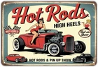 Hot Rods Girls Pin Up Vintage Hot Rod Tin Metal Signs Home Décor 8x12