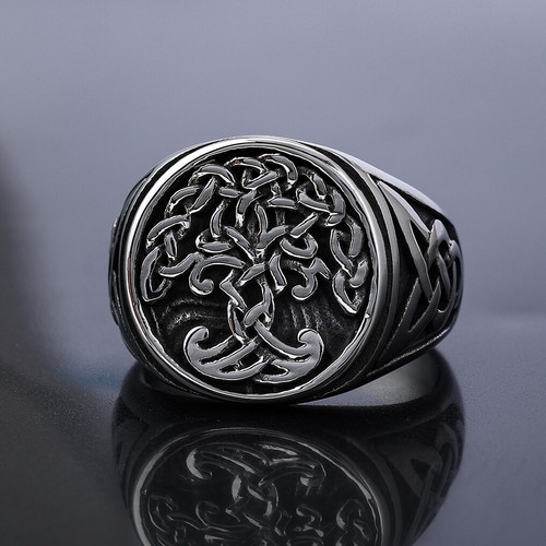 Stainless Steel Tree of Life Celtic Ring Men's Silver 5-15 Size - Picture 9 of 9