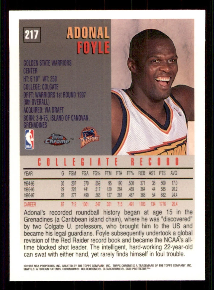 1997-98 Topps Chrome #217 Adonal Foyle RC - Image 2 of 2