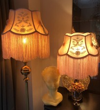 TRADITIONAL DOWNTON ABBEY VICTORIAN PEACH CHIFFON FRINGE TASSEL LAMPSHADE 40CM