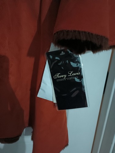Terry Lewis Classic Luxuries Orange Faux Suede & Fur Trench Coat Size M Vintage - Picture 9 of 9