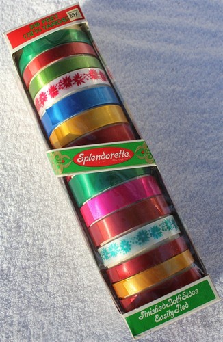 NOS Vintage Box of 14 Gift Wrap Ribbons 218' Splendorette Polyolefin Made in USA