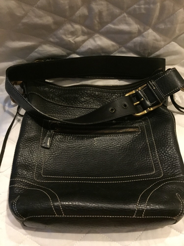 COACH #10399 BLACK LEATHER DISTRESSED LEATHER CROSSBODY
