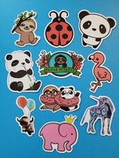 STICKERS x 10 Sloth Ladybug Panda Flamingo Unicorn Elephant Cute Sticker AUG5F