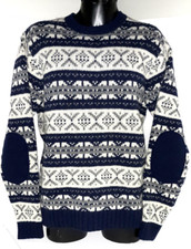 Vtg Gant Mens 100 Lambs Wool Sweater Fair Isle Pullover Sz M Elbow Patches Blue