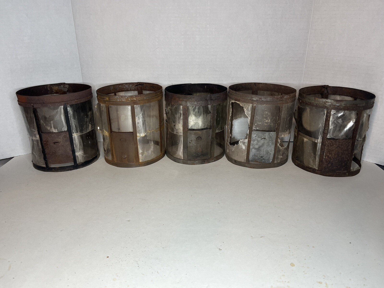 (5)ORIGINAL MICA GLOBES/SHADES FOR OLD COLEMAN QUICKLITE LANTERNS