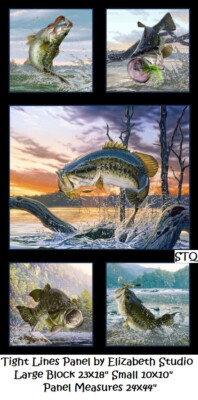 Tight Lines Fish 24x44'' Panel Cotton Quilt fabric by Studio Black Sashing