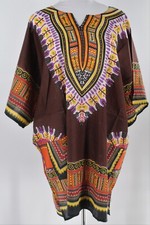 Dashiki Print Light T-Shirt Blouse Free Size up to 3XL Unisex Beach Summer Brown