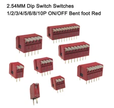2.54MM Dip Switch Switches 1/2/3/4/5/6/8/10P ON/OFF Bent foot Red