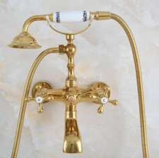 Gold Color Brass Wall Mount Bathroom Clawfoot Bath Tub Faucet Filler Hand Shower