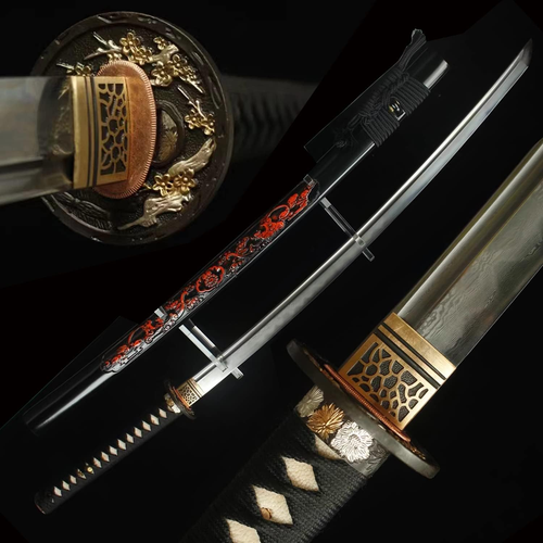 Authentische japanische Pflaumenblüte Katana Ton gehärtet gefalteter Stahl Samurai Schwert