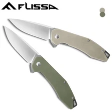 FLISSA Folding Pocket Tactical Knife G10 Handle D2 Blades Liner Lock Green/Brown