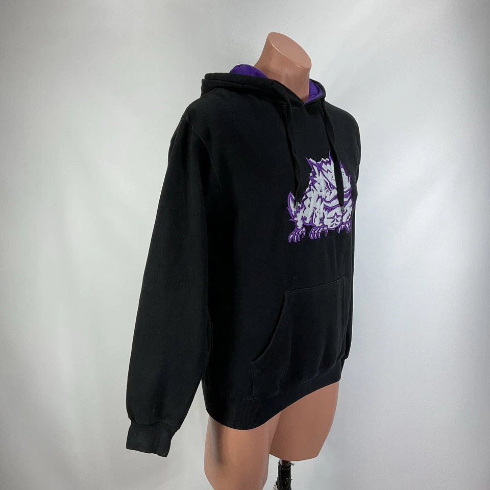 Embroidered Horned Frogs Hoodie TCU Texas Christian University Black Vtg 90s M - Image 4 of 4