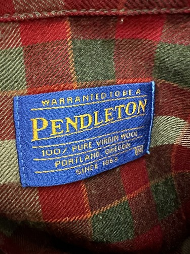 Pendleton Wool Shirt Men Size Medium Red Green Beige Plaid Button Up Long Sleeve - Picture 8 of 10