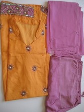 Indian 3 Pcs Salwar Suit Orange Pink with Embroidery Size L