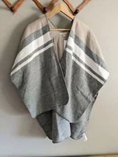 NEW Loft Open Poncho Sweater xs/s Grey Tan Beach Cover Up Lake house Shawl NWT