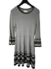 Eliza J Dress Striped Bell Sleeve Office Knit Gray Ribbed Crewneck XL NEW NWT