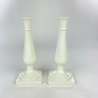 Set of 2 Candle Holders 8.5" Ivory Cream Ceramic Gloss Pillar Cottage Primitive