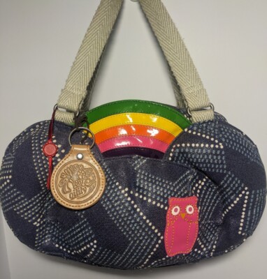 Oilily Girls Cloud Shaped Fluffy Handbag w Rainbow and Pink Owl, 14'' x 10'' x 7