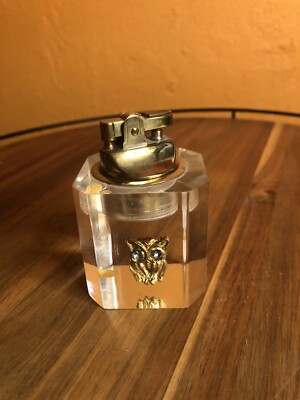 Vintage Lucite Cube Owl Table Lighter 