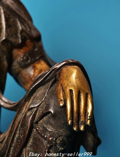 13.7" Ming Dynasty Purple Bronze Gold Kwan-yin Bodhisattva Goddess Statue - Zdjęcie 6 z 9