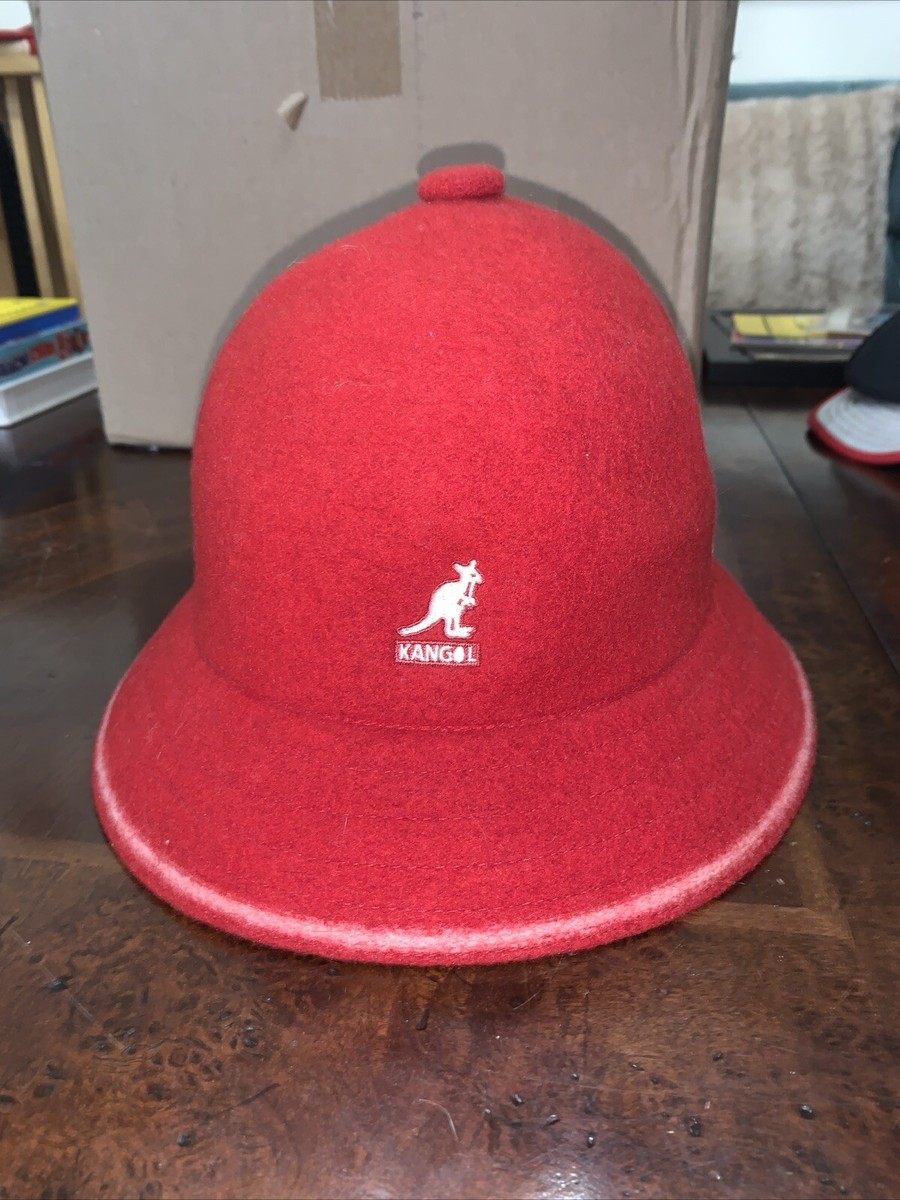 Kangol Red Off White Wool Stripe Casual Bucket Hat Cap Large  display picture 2