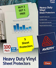 5 Vinyl Sheet Protectors Avery 73900, Heavy Gauge, Letter, Clear B2G1