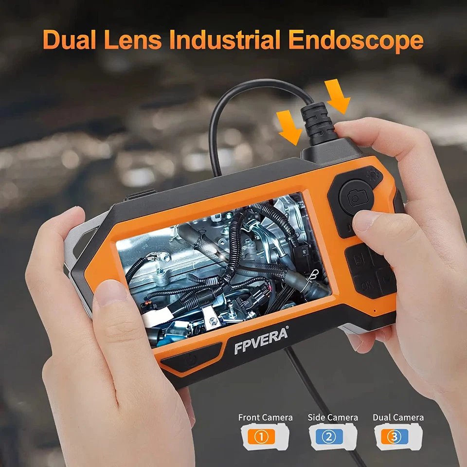 Dual Lens Industrial Endoscope 1080P HD Borescope Inspection Camera Waterproof