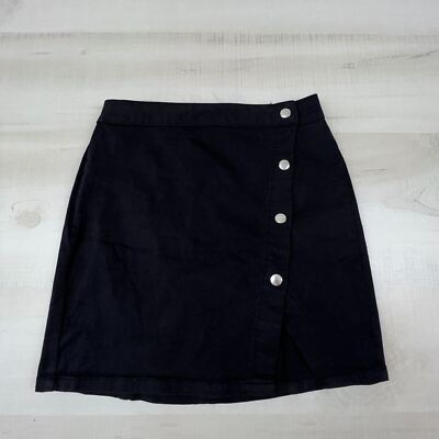PacSun Womens Mini Skirt 24 Black Denim Snap Button Up Short Casual Stretch