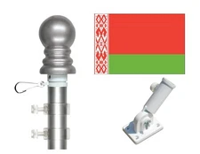 Belarus 3'x5' Polyester Flag & Spinner Flagpole Set w/Adjustable Bracket