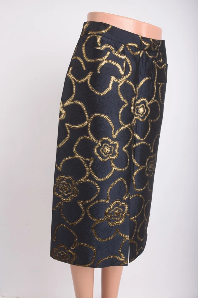 Falda Michael Kors Colección Mujer Línea A Azul Floral Azul Marino Dorado EE. UU. 6 NUEVA CON ETIQUETAS Foto 2 de 4