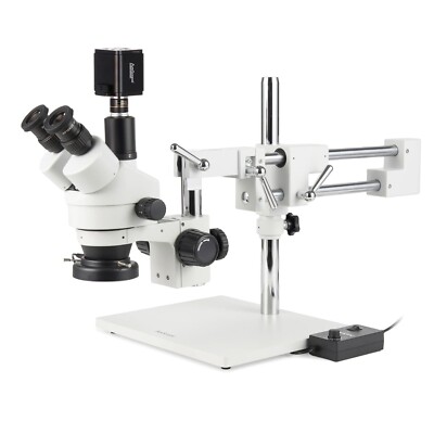 AmScope 7X-90X Trinocular Stereo Boom LED Microscope 8MP HDMI/WiFi/LAN Camera