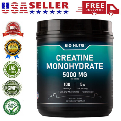 BIO NUTRI Creatine Monohydrate 500g, Micronized Creatine ,Pure Powder 100Serving