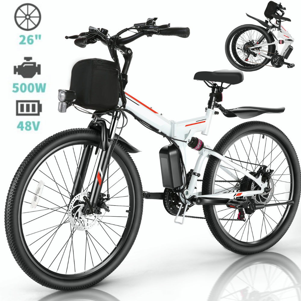 500W 48V Folding E-Bike, 26in Electric Bike Adults Cruiser