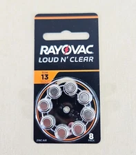 Rayovac Size 13 Hearing Aid Batteries Long Lasting Guaranteed - 8 Pack - New